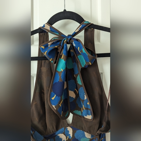 BCBG MAX AZRIA Dress size 0 Halter Silk Abstract Print Blue Turquoise Brown Y2K - Picture 6 of 7